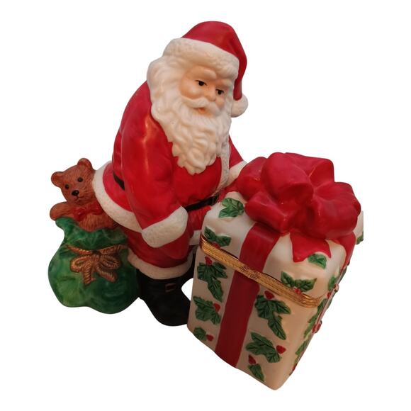 Partylite Santa Claus Bag Of Toys Present Candle Holder-Trinket Box Ceramic - Picture 8 of 11